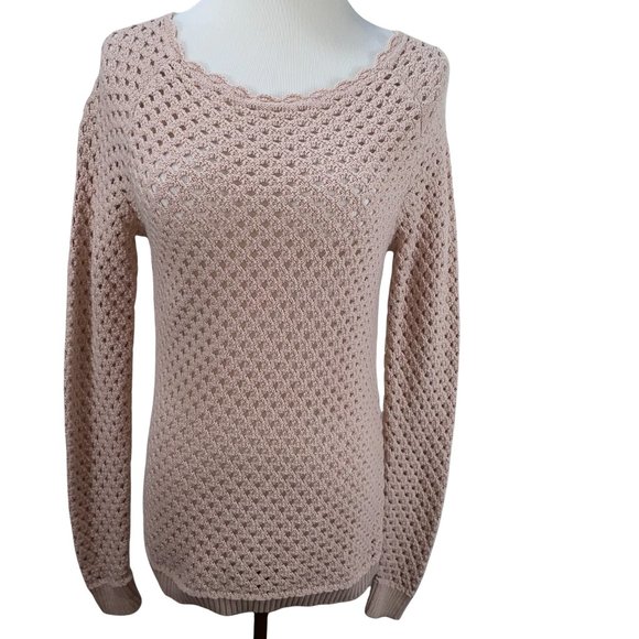 Ann Taylor Cotton Knit Openwork Oversized Pink Sweater Size M Lightweight Tunic - Picture 3 of 12
